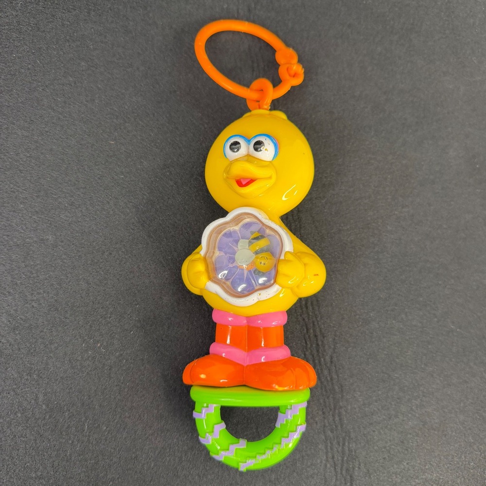 2000 Mattel Sesame Street Big Bird Pull and Spin Toy Baby Infant Clip On